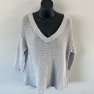 Free People Light Gray V-Neck Sweater